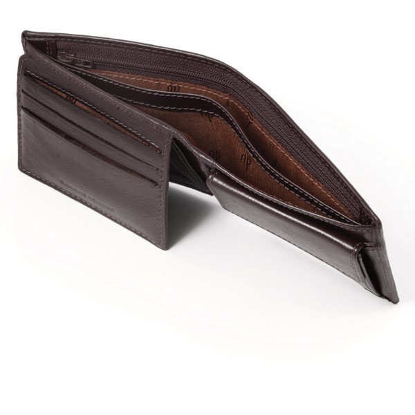 dv Leather wallet with coin purse and inside secret zip compartment - Dark Brown