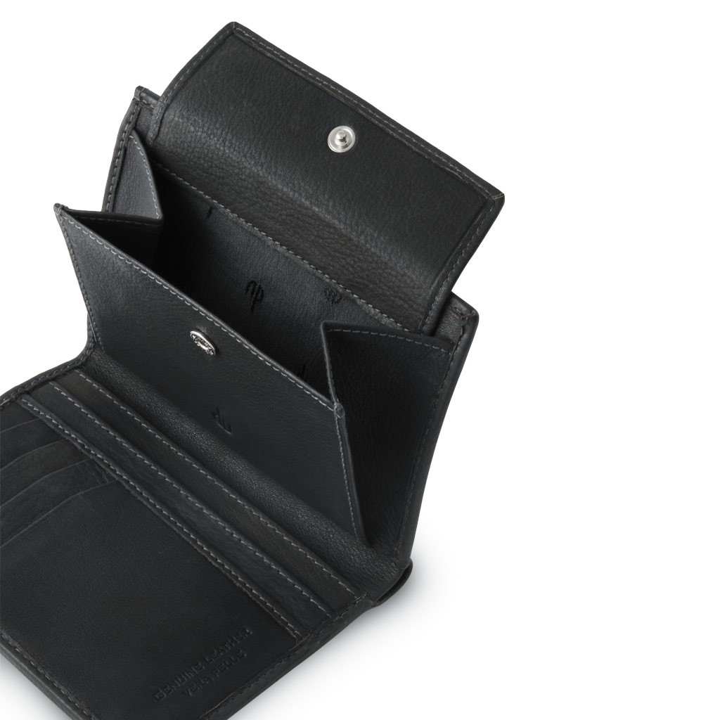dv Mans folding leather wallet with coin purse - Black