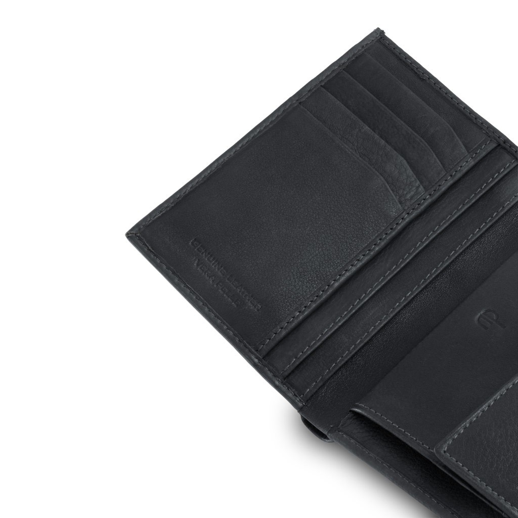 dv Mans folding leather wallet with coin purse - Black