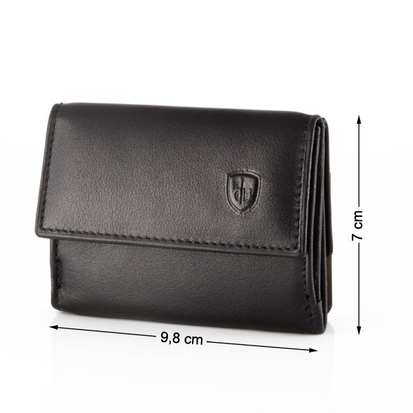 dv Small leather wallet with coin purse and double closure - Black
