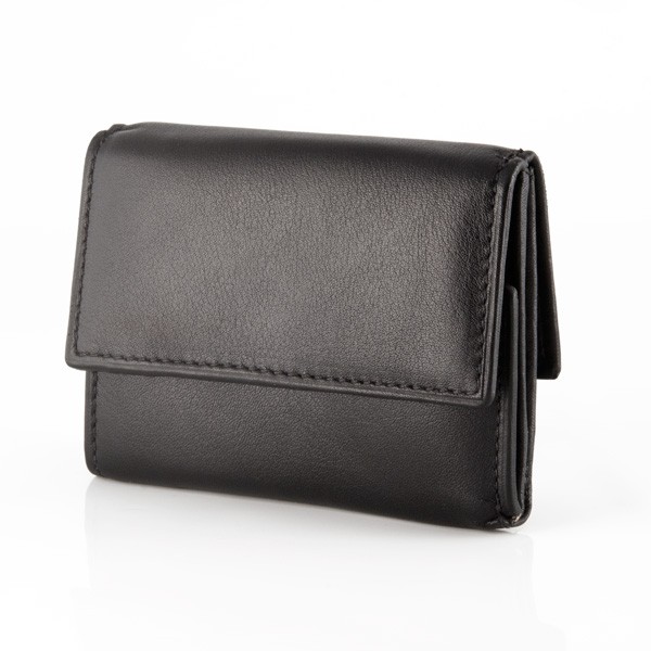 dv Small leather wallet with coin purse and double closure - Black