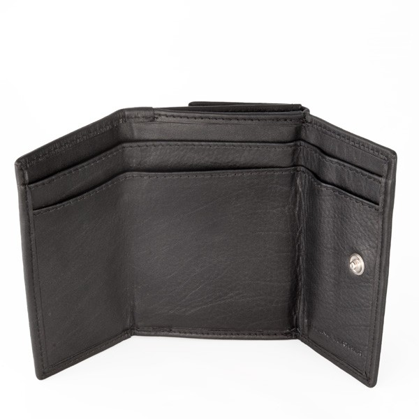 dv Small leather wallet with coin purse and double closure - Black