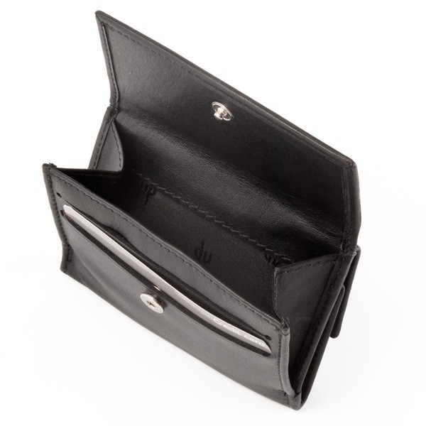 dv Small leather wallet with coin purse and double closure - Black