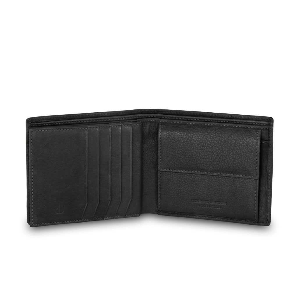 dv Mans leather wallet with coin purse and inside flap - Black