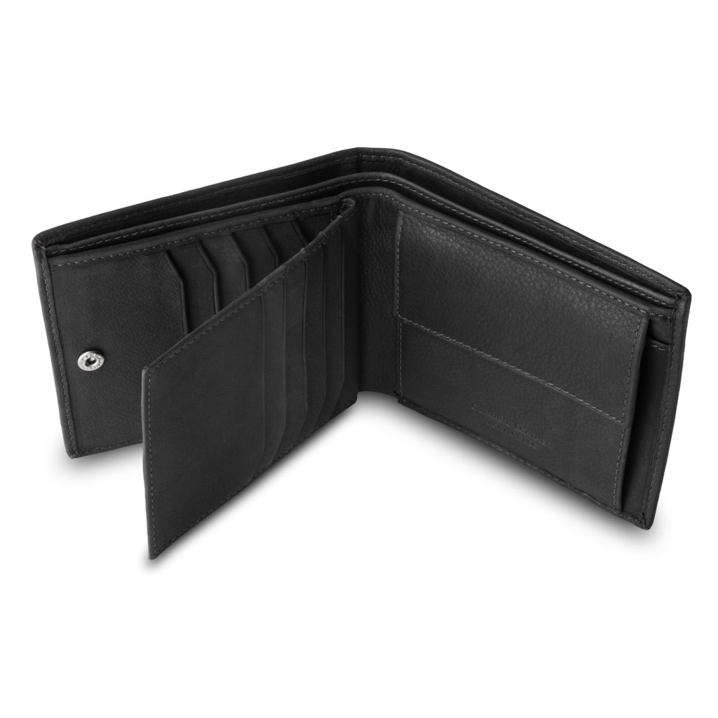 dv Mans leather wallet with coin purse and inside flap - Black