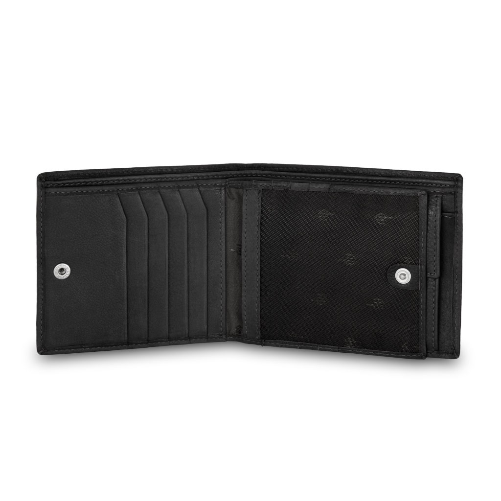 dv Mans leather wallet with coin purse and inside flap - Black
