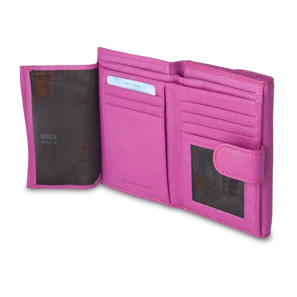 NUVOLA PELLE Leather wallet with external security closure and double opening - Fuchsia