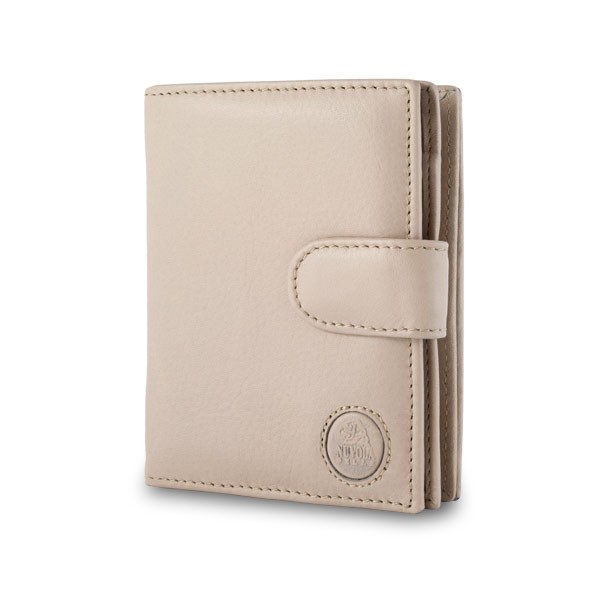 Leather wallet with coin purse and external closure - Beige