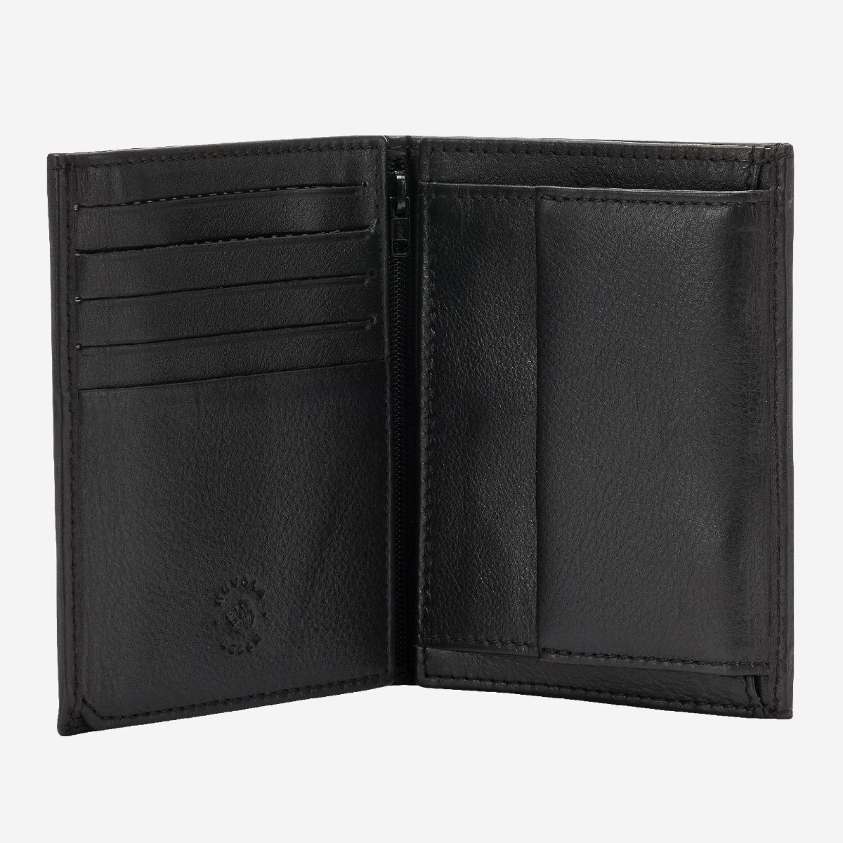 Vertical small leather wallet with coin pocket - Black