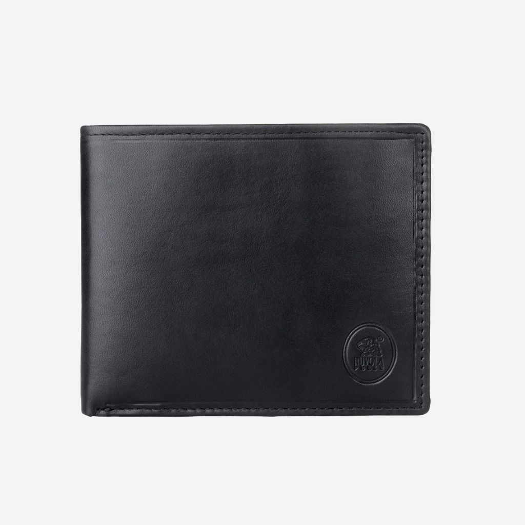 NUVOLA PELLE Small Mens Leather Bifold Wallet With Coin Holder - Black