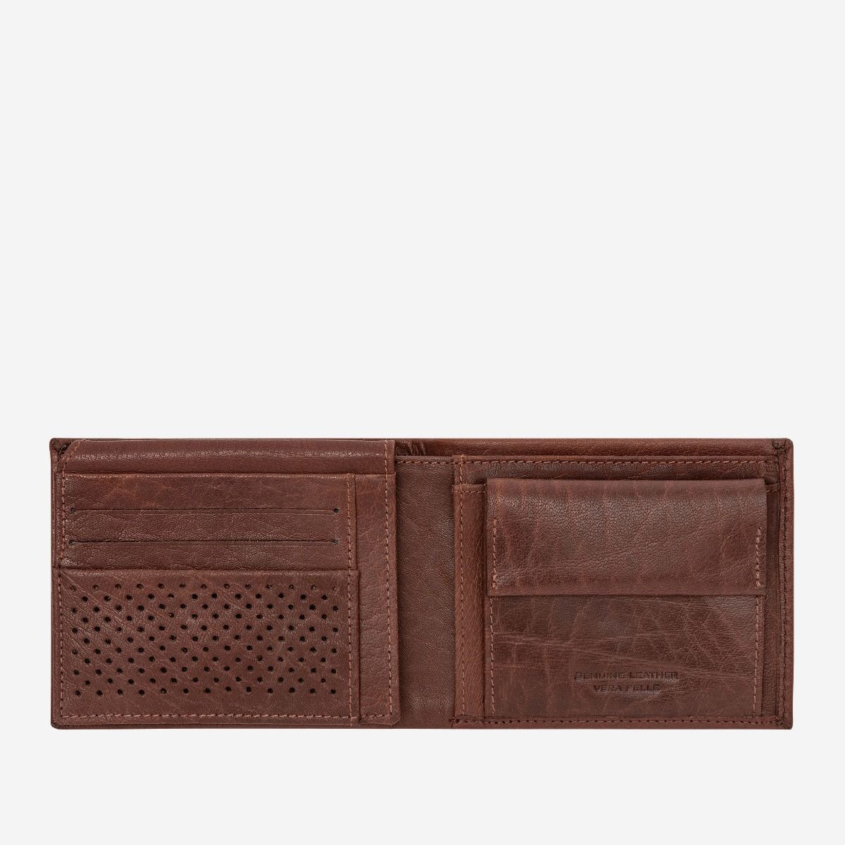 DuDu Leather Wallet With Coin Pocket For Men - Brown