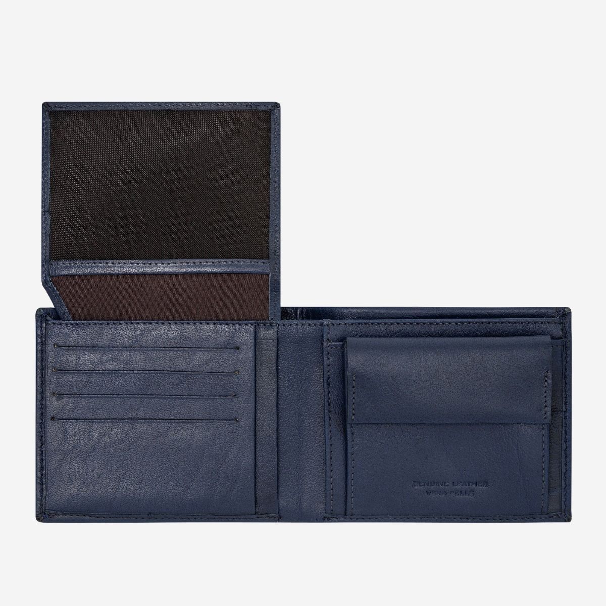 DuDu Leather Wallet With Coin Pocket For Men - Blue