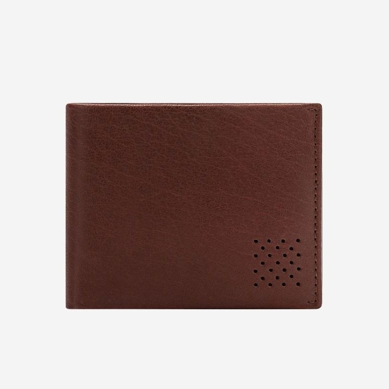 Mens Minimalist Leather Wallet with Coin Holder - Brown