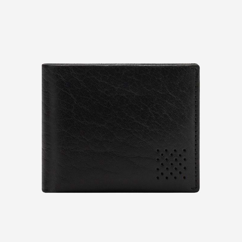 DuDu Mens Minimalist Leather Wallet with Coin Holder - Black
