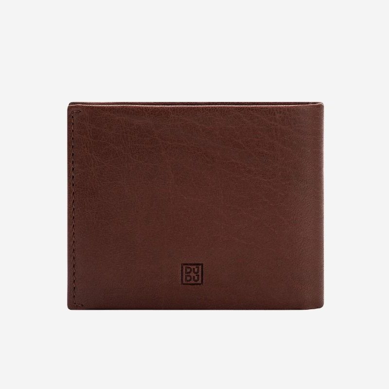 DuDu Mens Minimalist Leather Wallet with Coin Holder - Brown