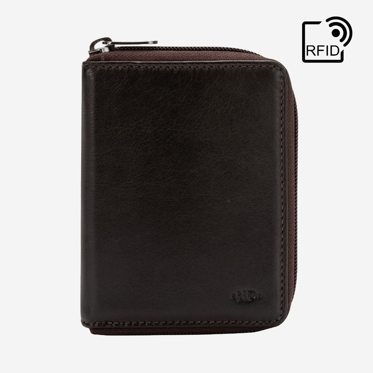 NUVOLA PELLE RFID Mens Leather Wallet with Zip - Dark Brown