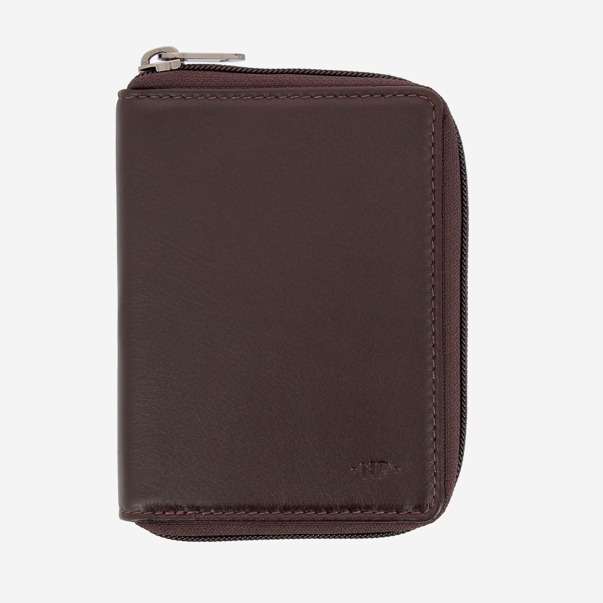 NUVOLA PELLE Mens Leather Wallet with Zip - Dark Brown