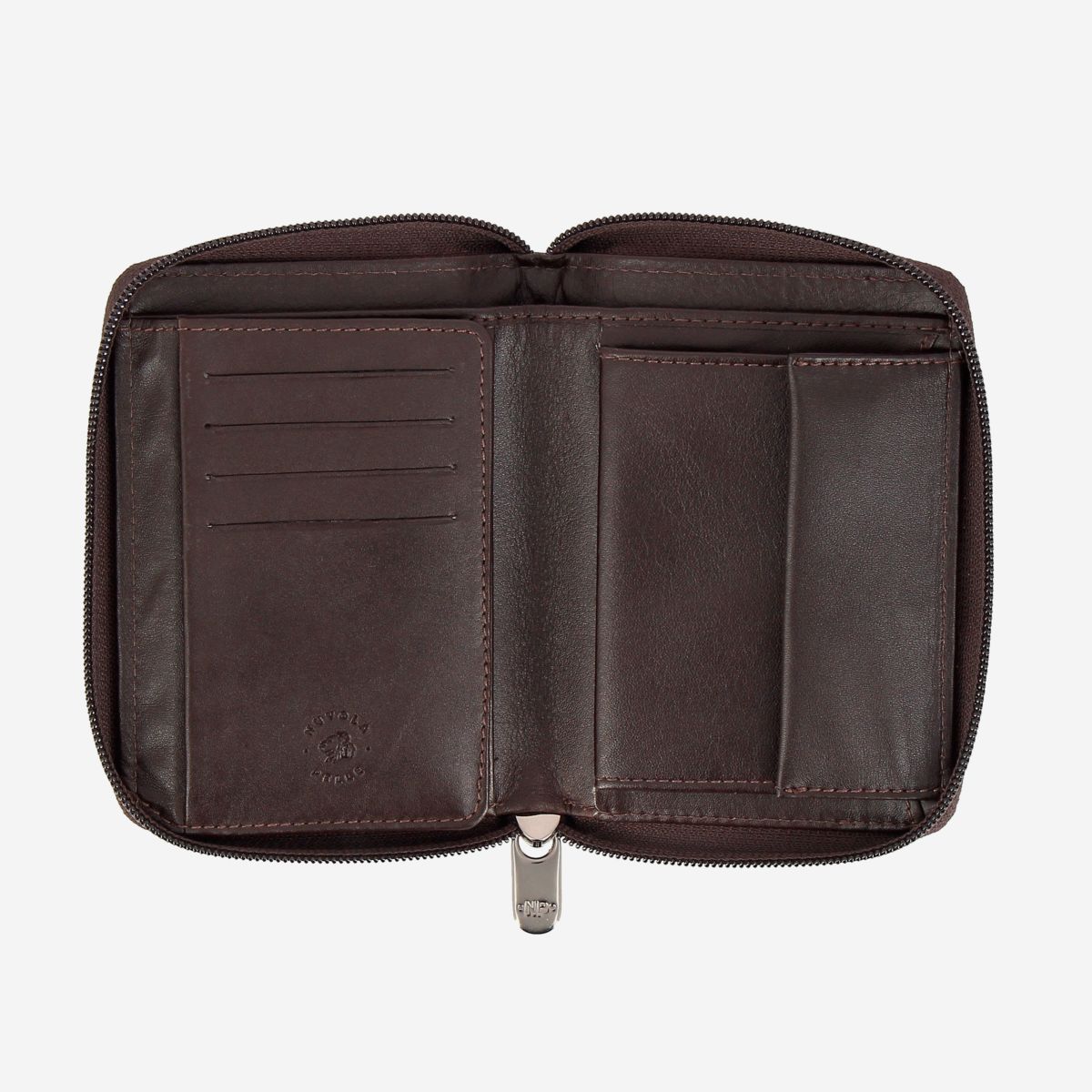 NUVOLA PELLE Mens Leather Wallet with Zip - Dark Brown