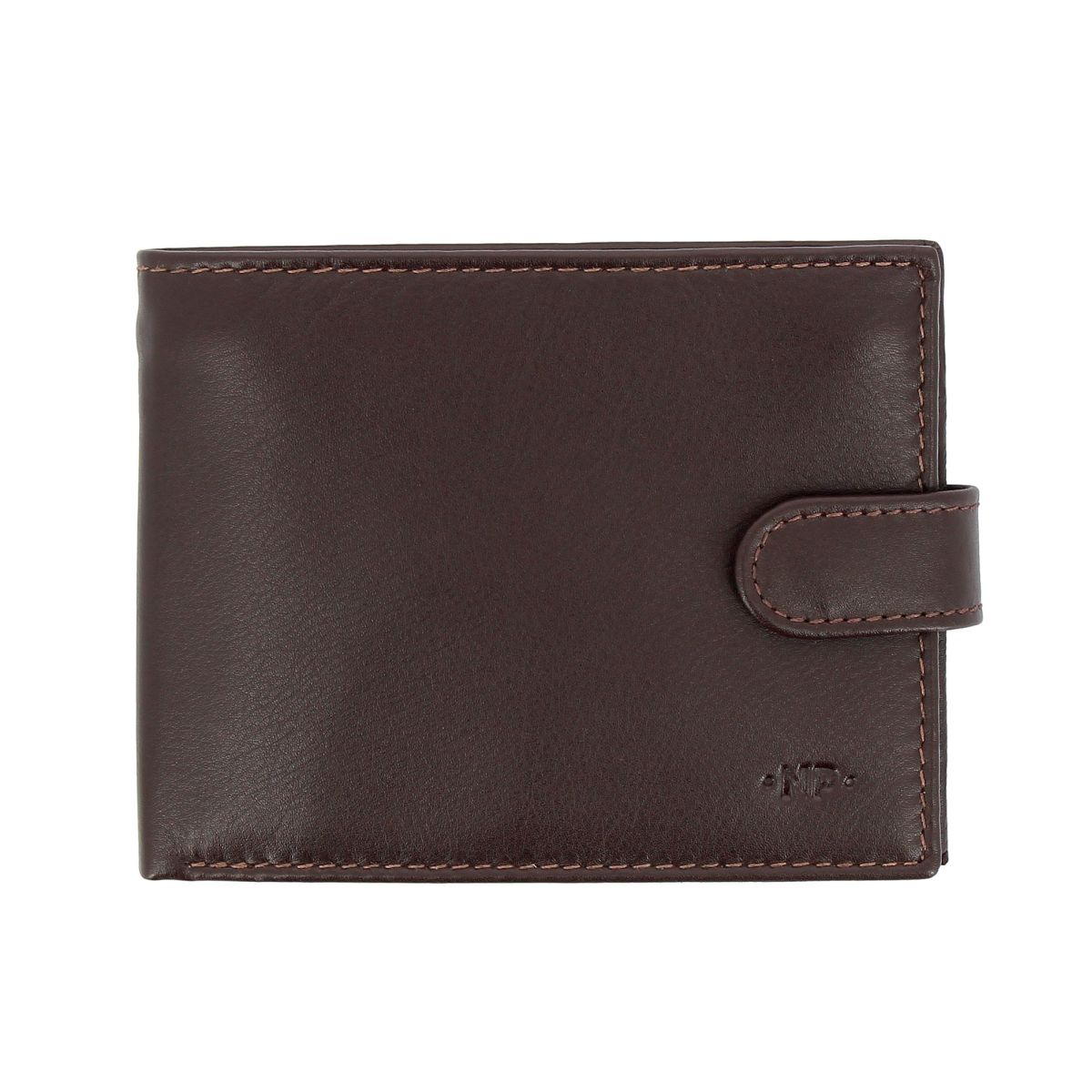Mens Leather Wallet With Snap Button - Dark Brown