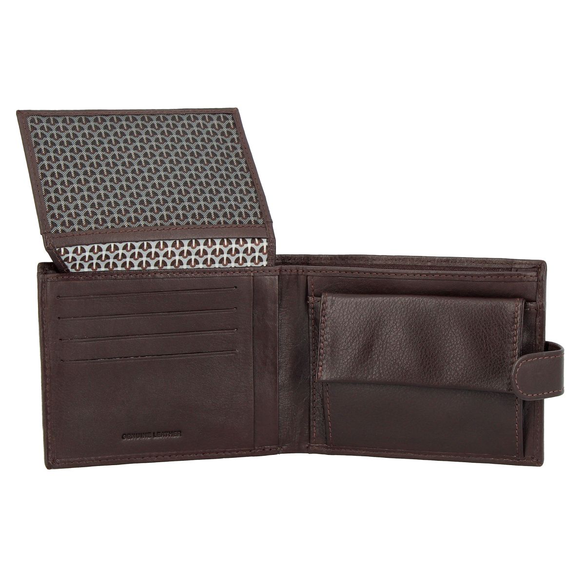 NUVOLA PELLE Mens Leather Wallet With Snap Button - Dark Brown