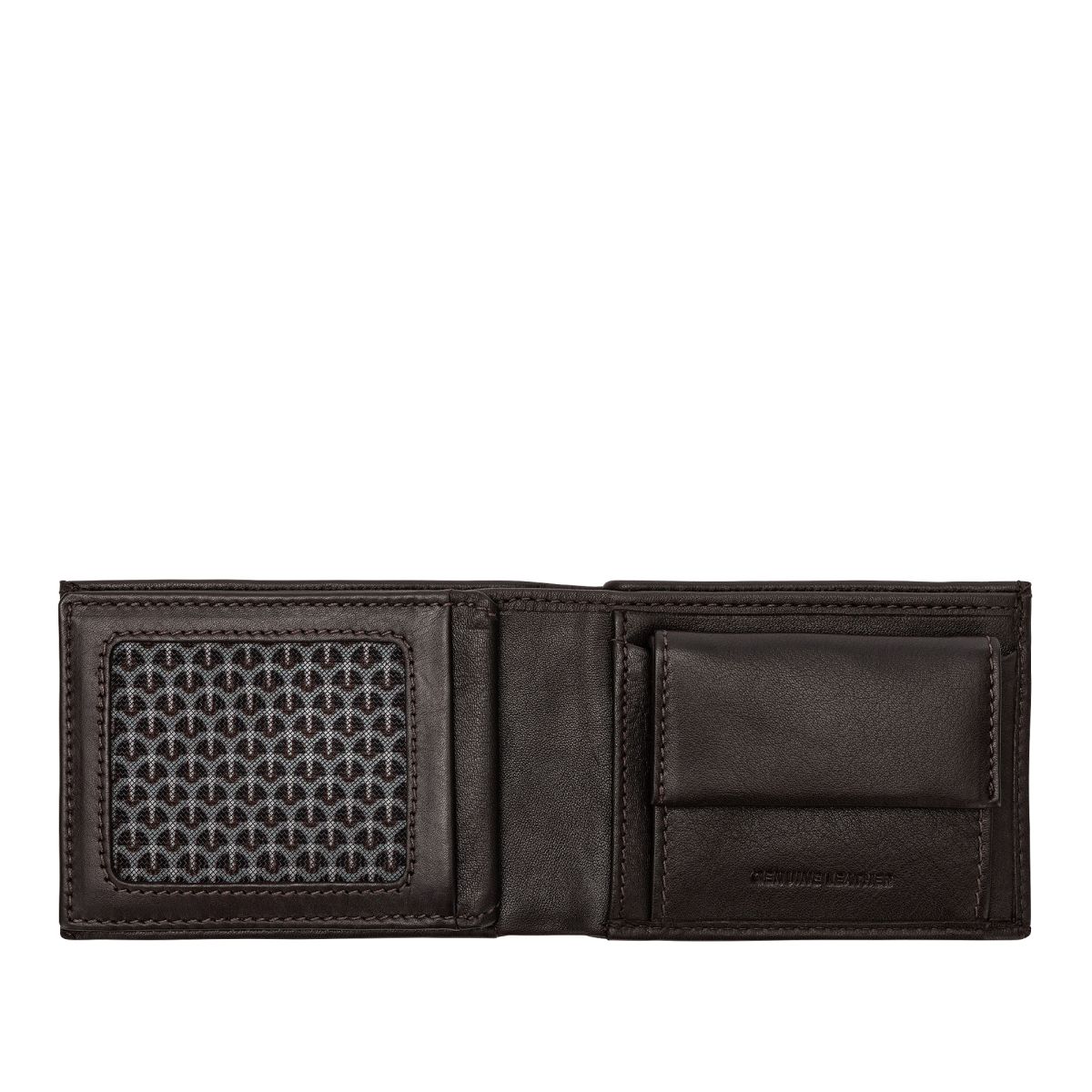 Small mens minimalist wallet with coins pocket - Dark Brown