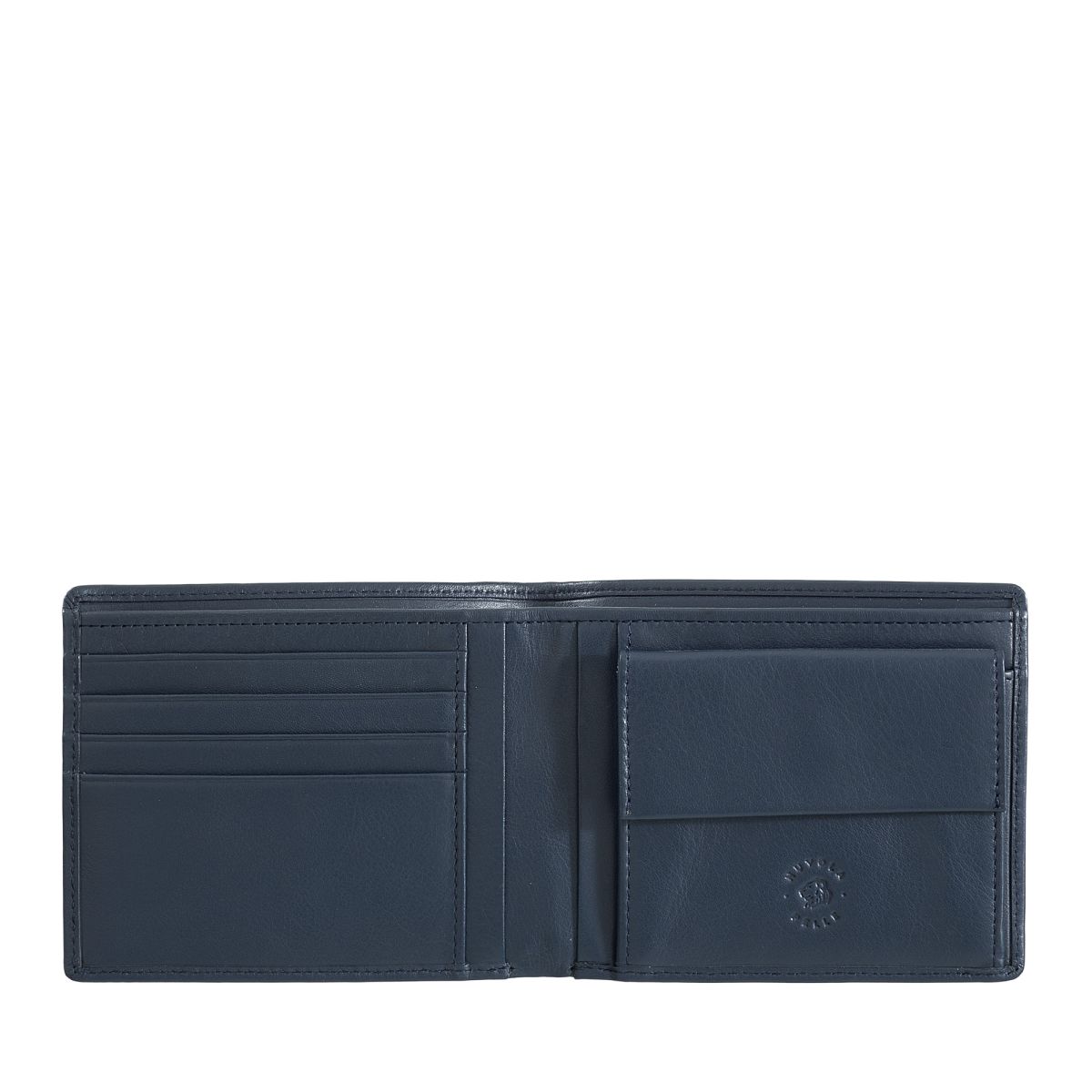 Slim Leather Wallet With Coin Pocket - Blue