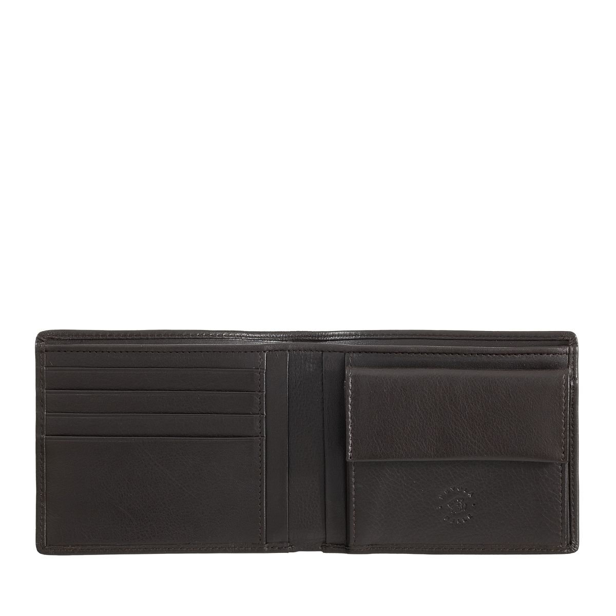 Slim Leather Wallet With Coin Pocket - Dark Brown