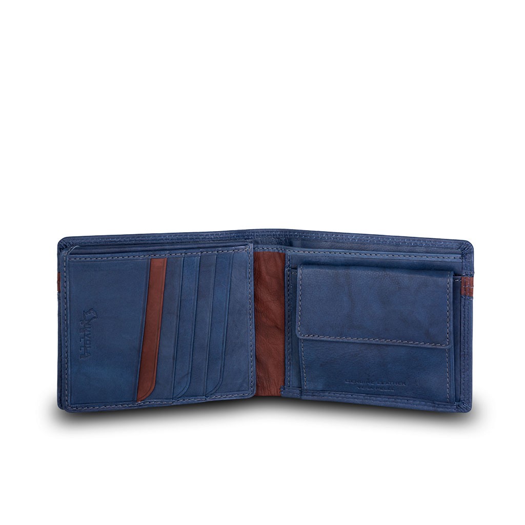 NUVOLA PELLE Two-color mans billfold wallet - Blue/Brown