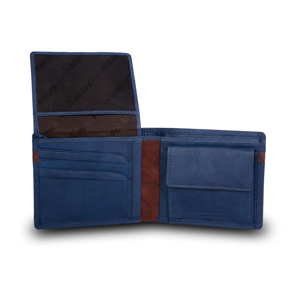 NUVOLA PELLE Two-color mans billfold wallet - Blue/Brown