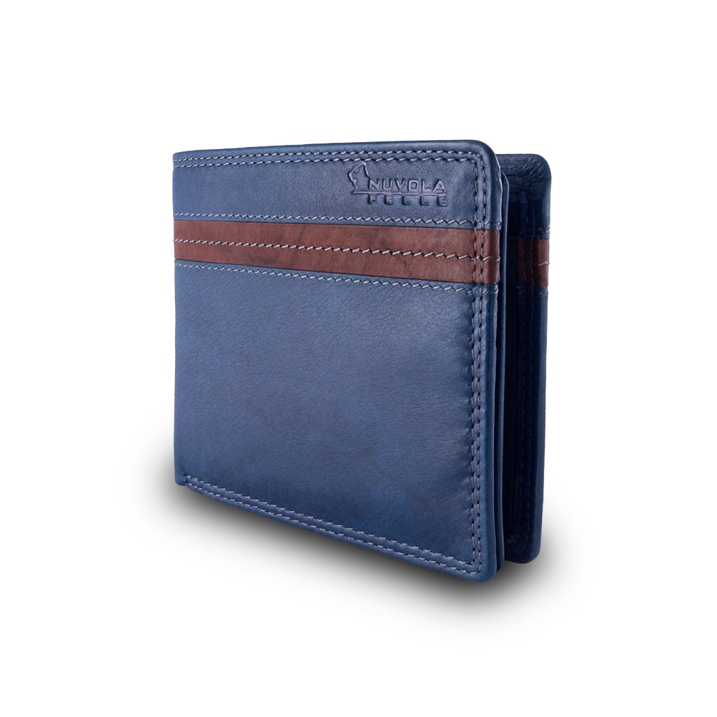 NUVOLA PELLE Two-color mans billfold wallet - Blue/Brown