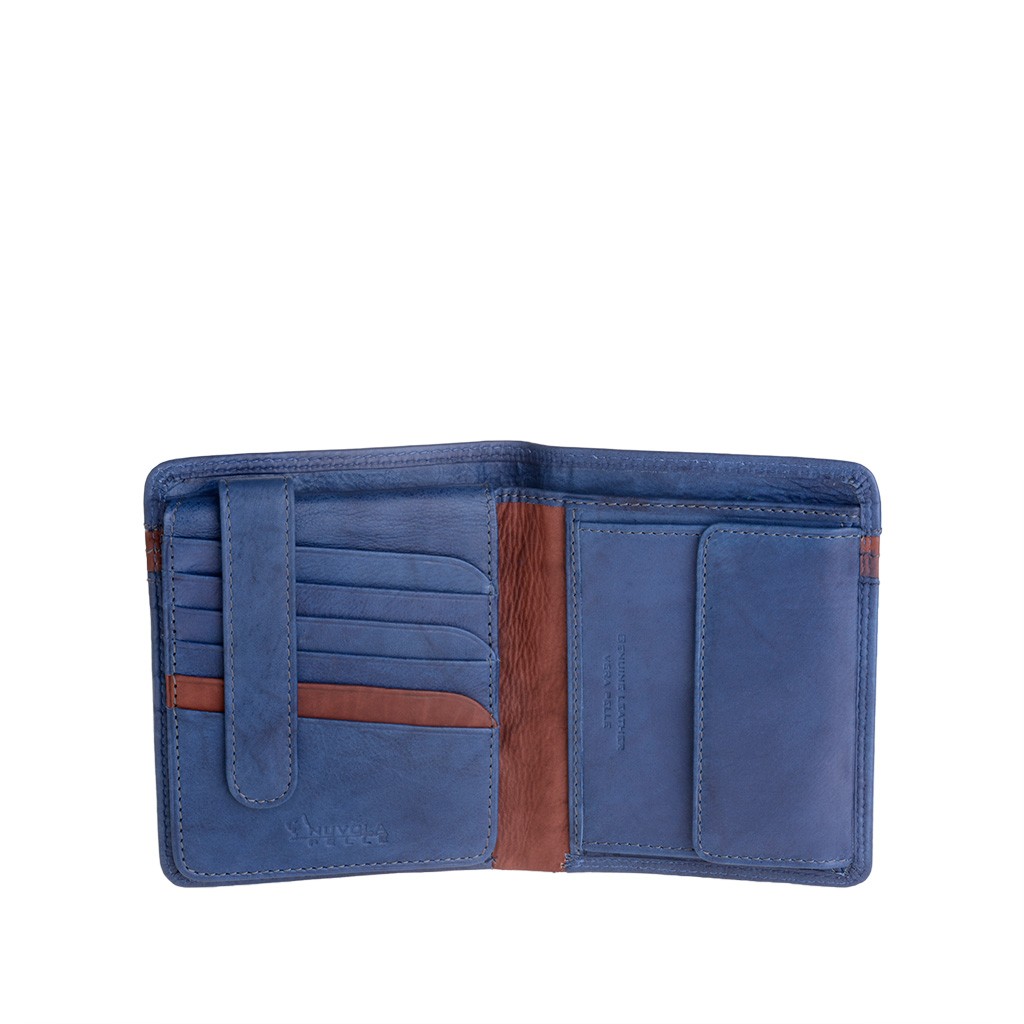NUVOLA PELLE Man large two-color wallet - Blue/Brown