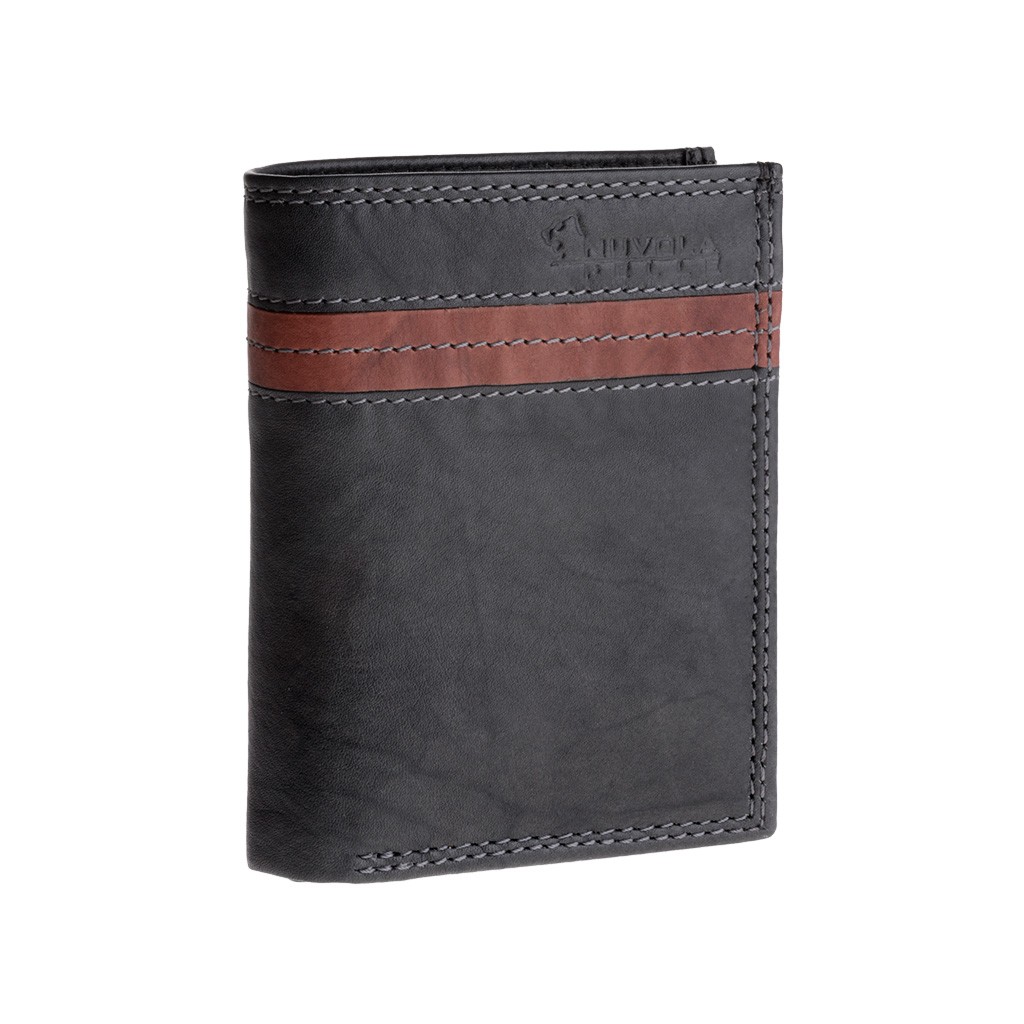 Vertical small leather wallet with coin pocket - Black/Brown