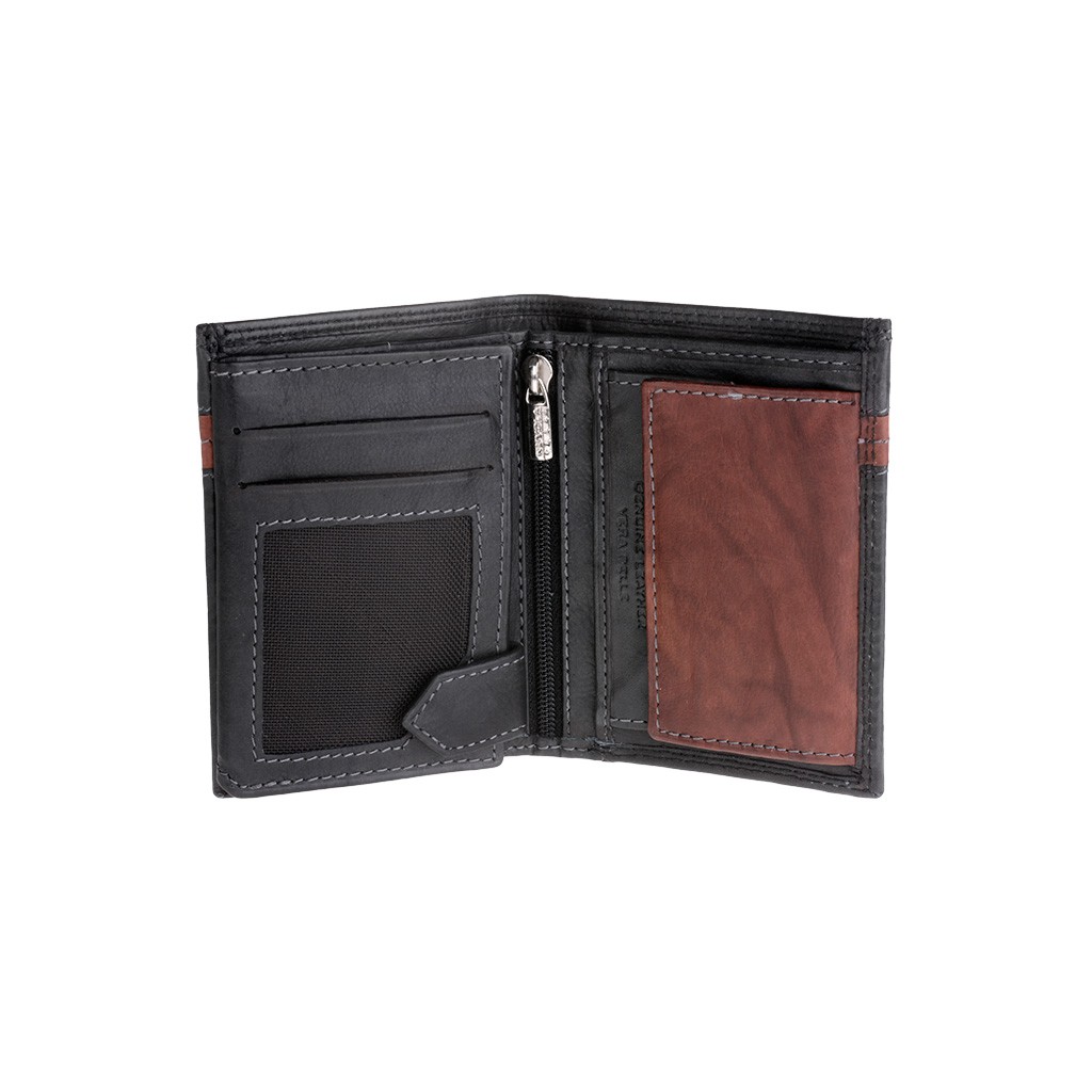 NUVOLA PELLE Vertical small leather wallet with coin pocket - Black/Brown