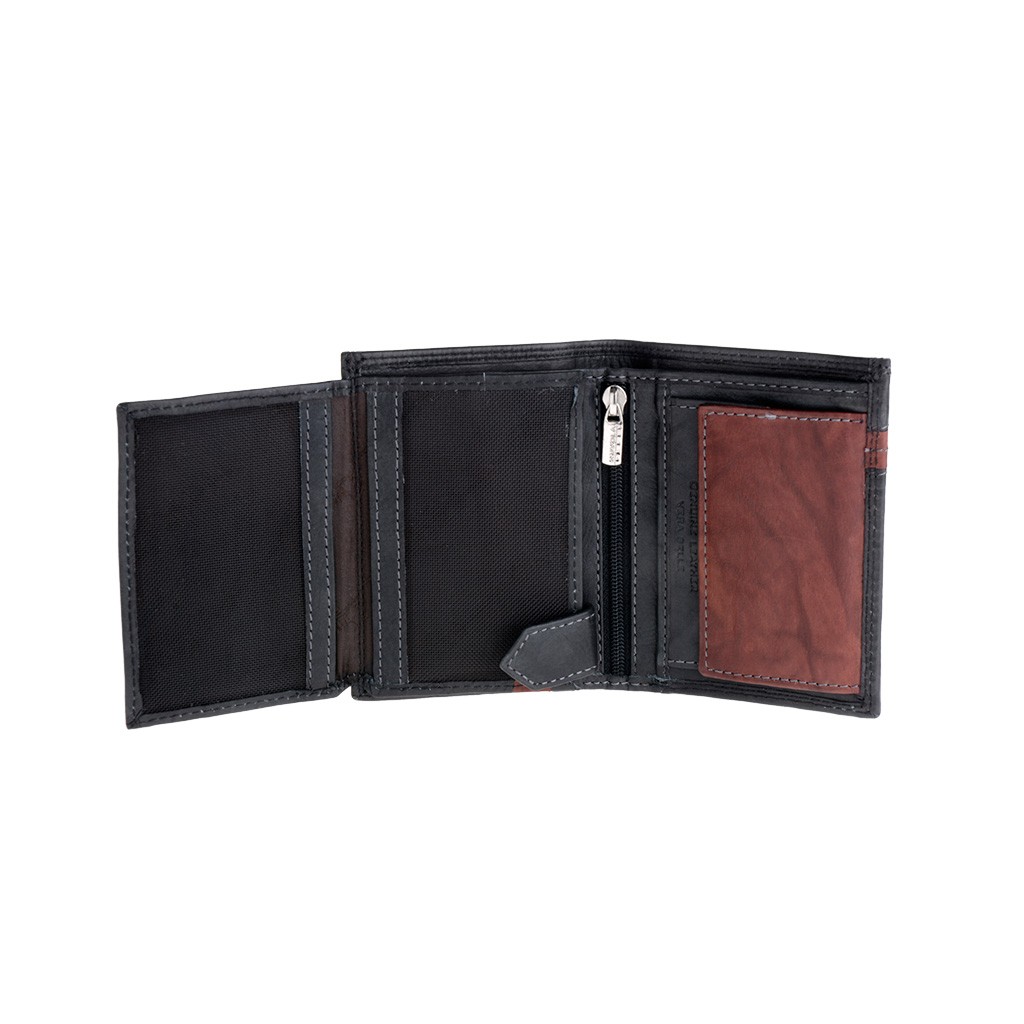 NUVOLA PELLE Vertical small leather wallet with coin pocket - Black/Brown