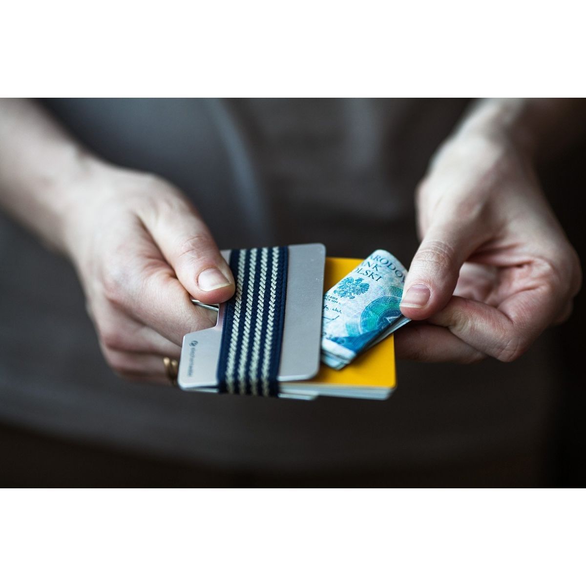 elephant Minimalist Aluminum Wallet With Silicone Strap - Aluminum/Azure