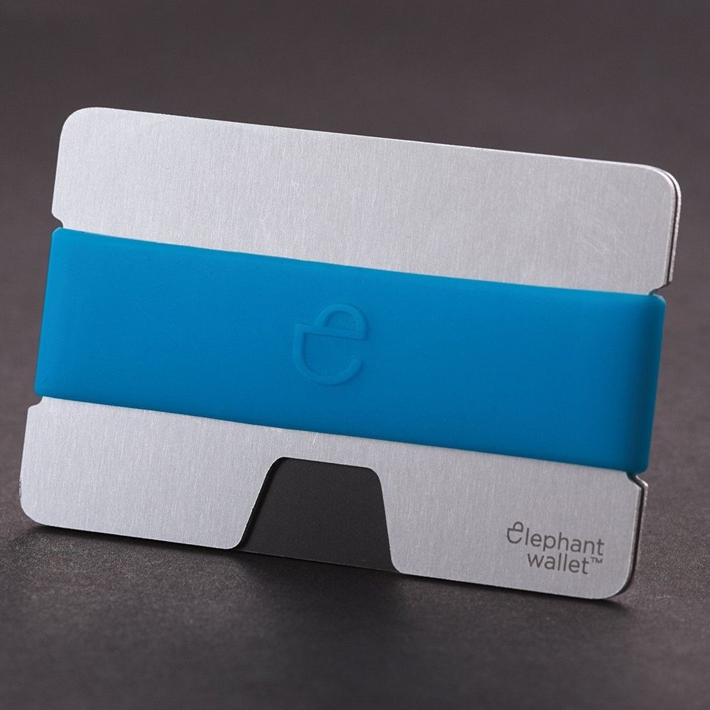 elephant Minimalist Aluminum Wallet With Silicone Strap - Aluminum/Azure