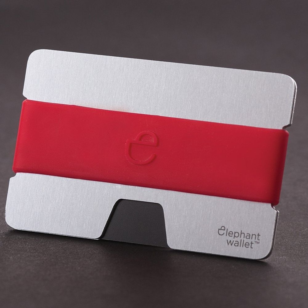 Minimalist Aluminum Wallet With Silicone Strap - Aluminum/Red