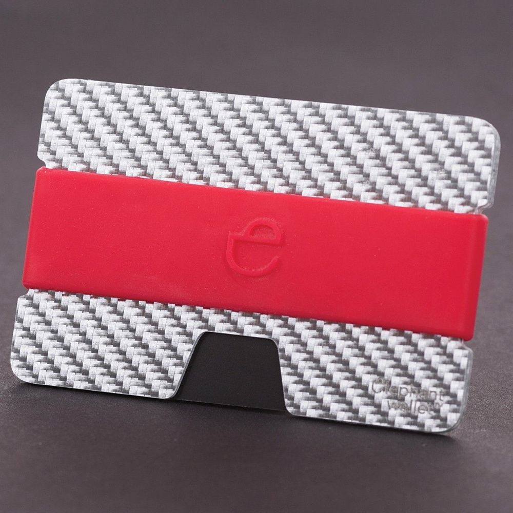 Minimalist Carbon Fiber Wallet with Silicone Strap - Carbon/Red