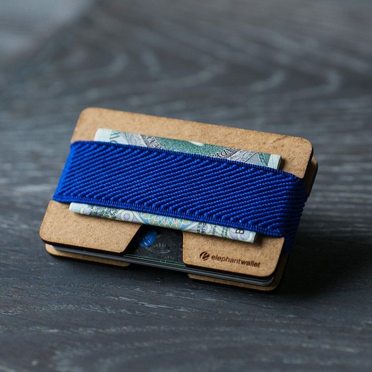 elephant Minimalist Wood Wallet - Wood/Blue