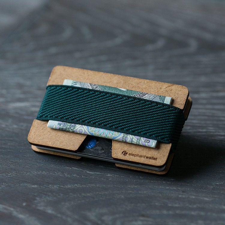 elephant Minimalist Wood Wallet - Wood/Dark Green