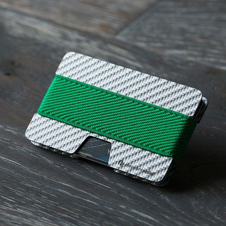 elephant Minimalist White Carbon Fiber Wallet - Carbon/Green