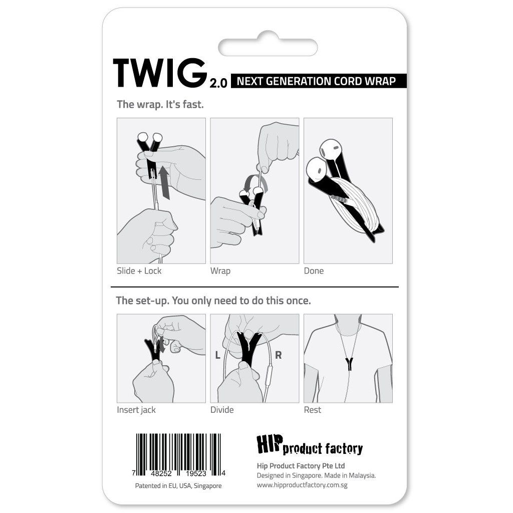 HIP TWIG headphone cord anti tangler for iPhone and Samsung - Black