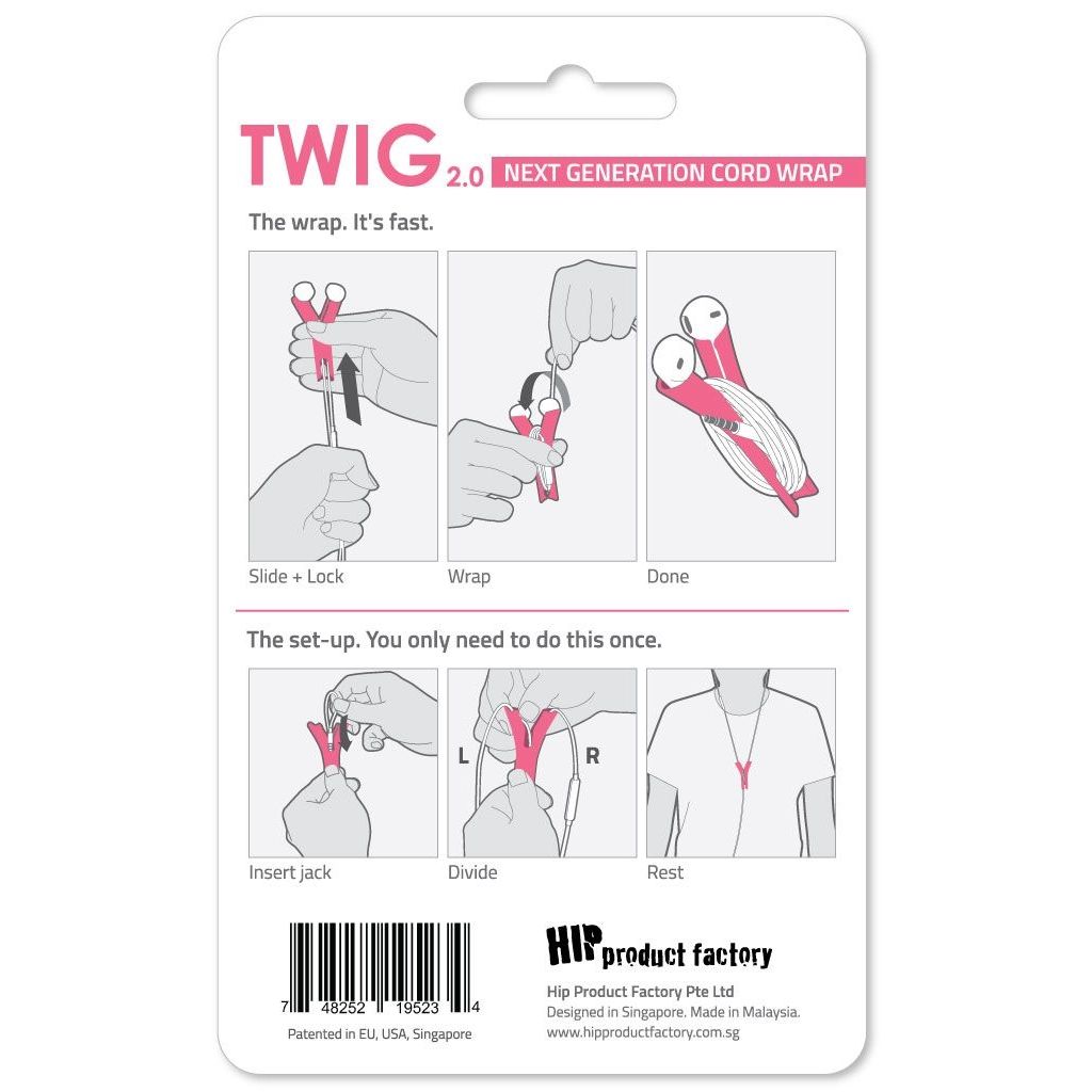 HIP TWIG headphone cord anti tangler for iPhone and Samsung - Pink