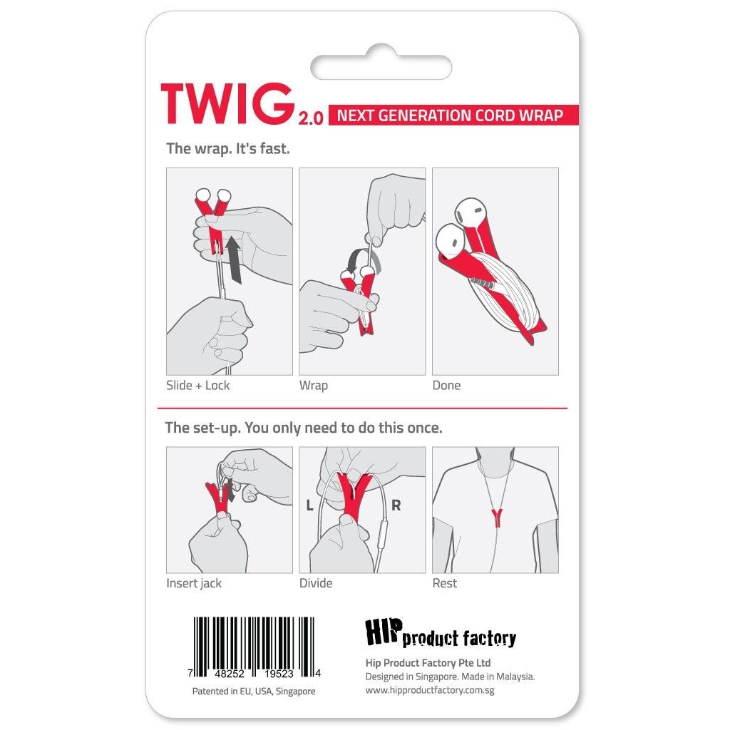 HIP TWIG headphone cord anti tangler for iPhone and Samsung - Red