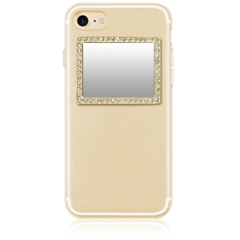 iDecoz Unbreakable Rectangle Phone Mirror - Gold with Crystals