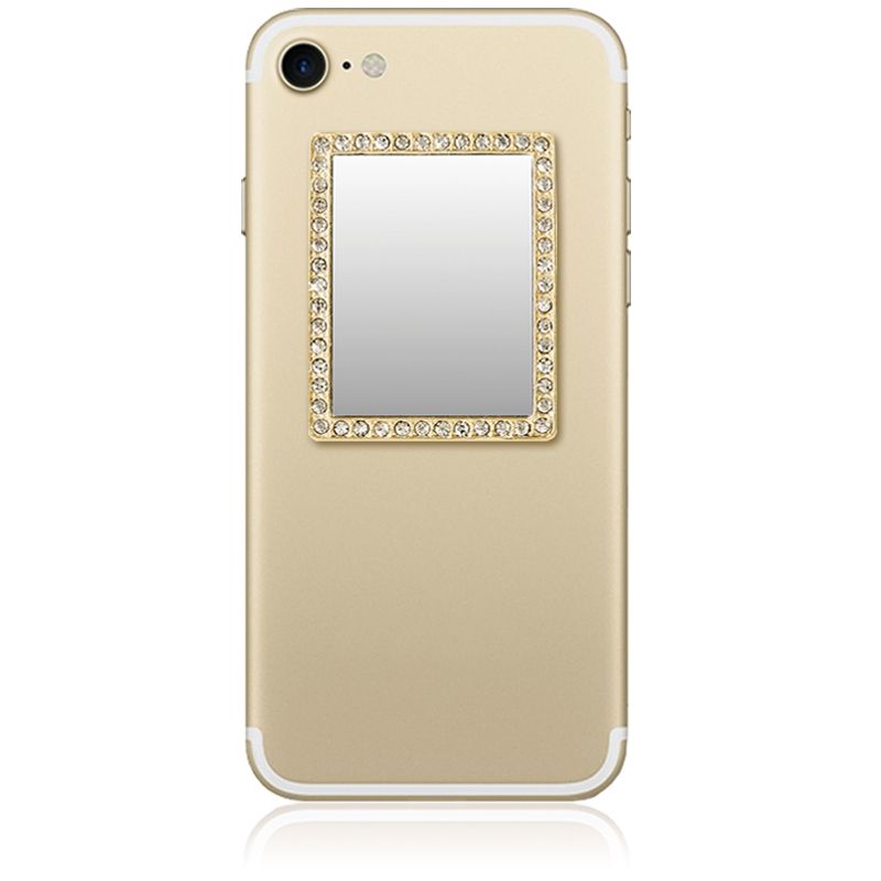 Unbreakable Rectangle Phone Mirror - Gold with Crystals