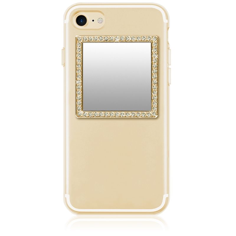 iDecoz Unbreakable Square Phone Mirror - Gold with Crystals