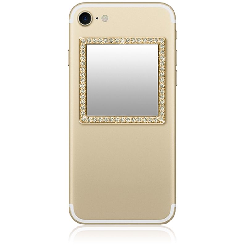 iDecoz Unbreakable Square Phone Mirror - Gold with Crystals