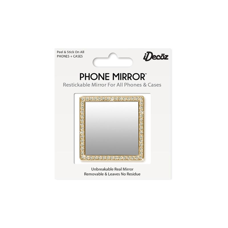 iDecoz Unbreakable Square Phone Mirror - Gold with Crystals