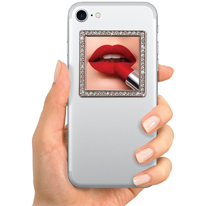 Unbreakable Square Phone Mirror - Silver with Crystals